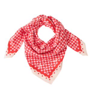 Foulard AMOUR FOU fond beige motif rouge 100cm - ATELIER WAGRAM