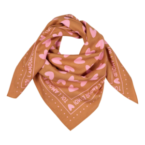 Foulard AMOUR FOU fond marron motif rose 55cm - ATELIER WAGRAM