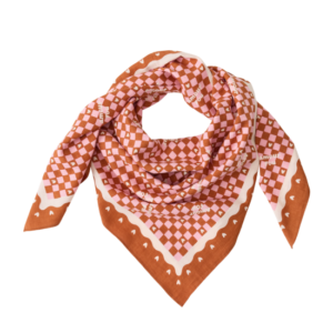 Foulard AMOUR FOU fond marron motif rose 100cm - ATELIER WAGRAM
