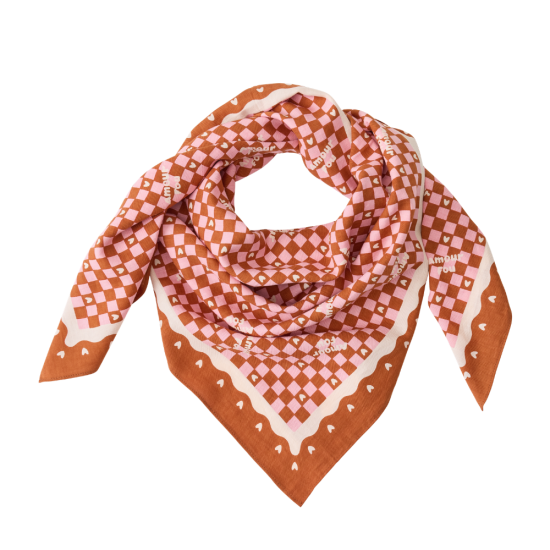 Foulard AMOUR FOU fond marron motif rose 100cm - ATELIER WAGRAM