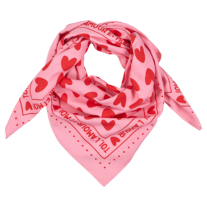 Foulard AMOUR FOU fond rose motif rouge 55cm - ATELIER WAGRAM