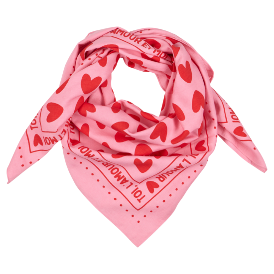 Foulard AMOUR FOU fond rose motif rouge 55cm - ATELIER WAGRAM
