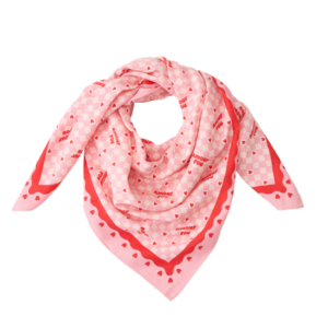 Foulard AMOUR FOU fond rose motif rouge 100cm - ATELIER WAGRAM